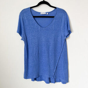 Habitat Linen V-Neck Top Asymmetric Hem Womens Medium Blue